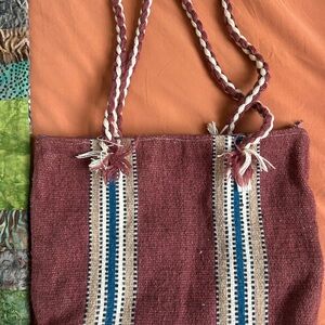 Stylish Woven Tote Bag - Red and Beige